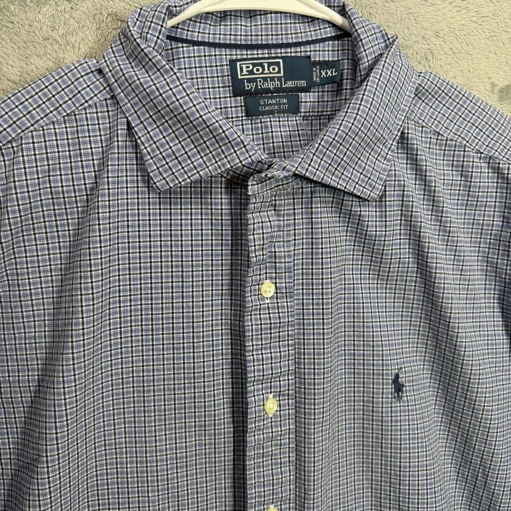 Polo Ralph Lauren Shirt Mens 2XL Blue Check Stanton Classic Fit Button Up